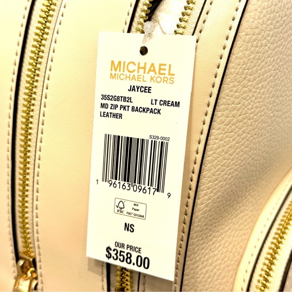 Michael Kors Jaycee Medium Pebbled Leather Backpack Light Cream Multi - Picture 9 of 9
